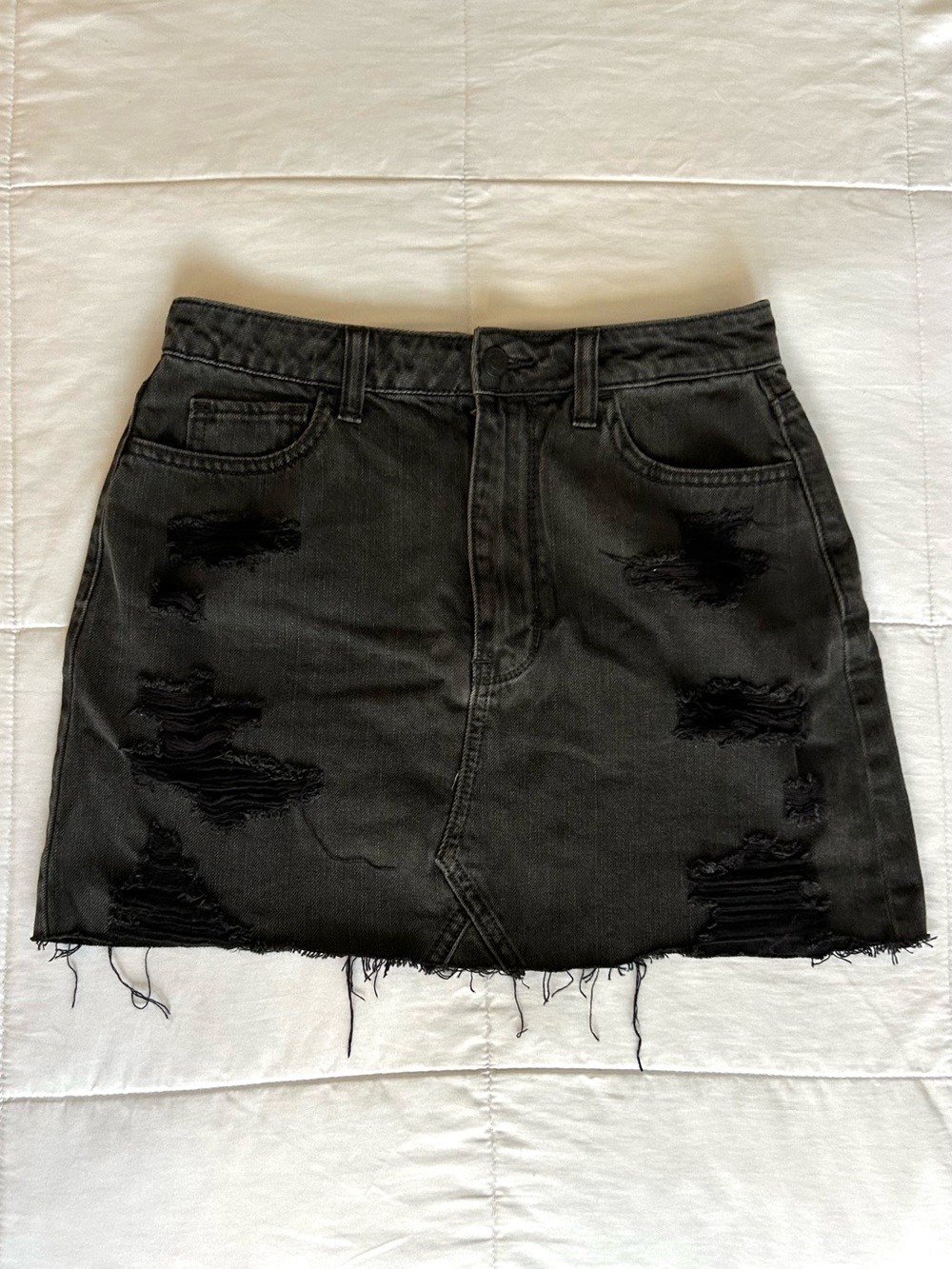Hollister Ultra High Rise Black Distressed Denim Skirt